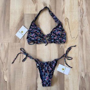 Body Glove Luana Bikini Top and Kalea Bottoms Set Black Floral Women's Sz S NWT